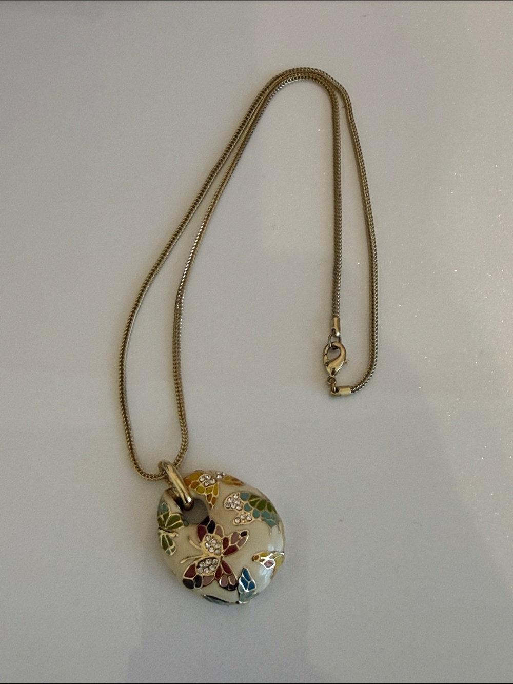 Gold-tone Butterly Floral Enamel Pendant Necklace